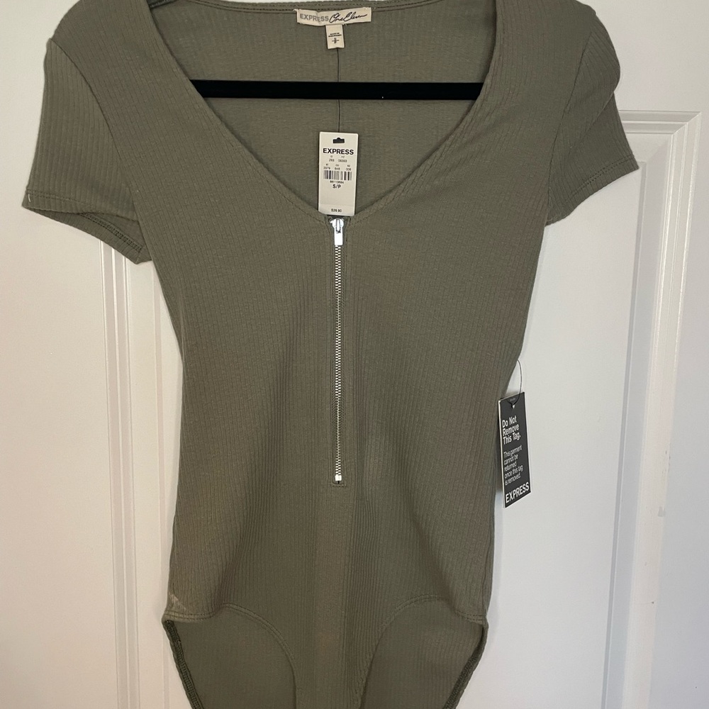 Express Sage Green Zip-Up Bodysuit